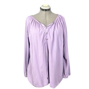 New Ellos Tie Neck Peasant Blouse Lilac Size Large (18-20)